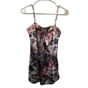 ROMY Women’s Floral Print Adjustable Spaghetti Strap Side Zip Tank Top Blouse